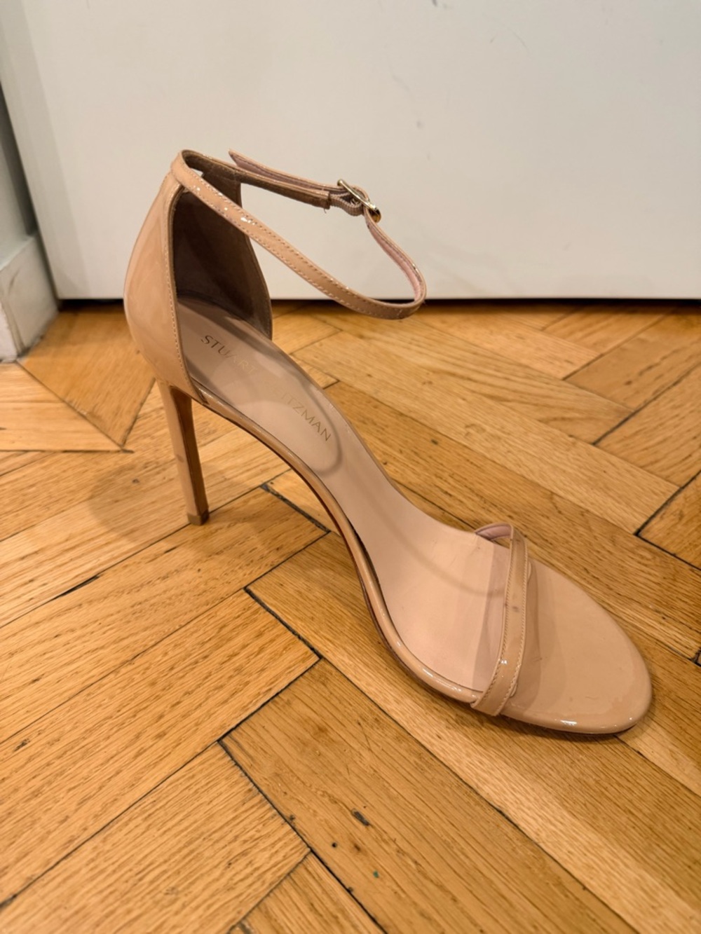 Stuart Weitzman Nudist Song Patent Sandals Size 12 – Nude, 4.5” Heel